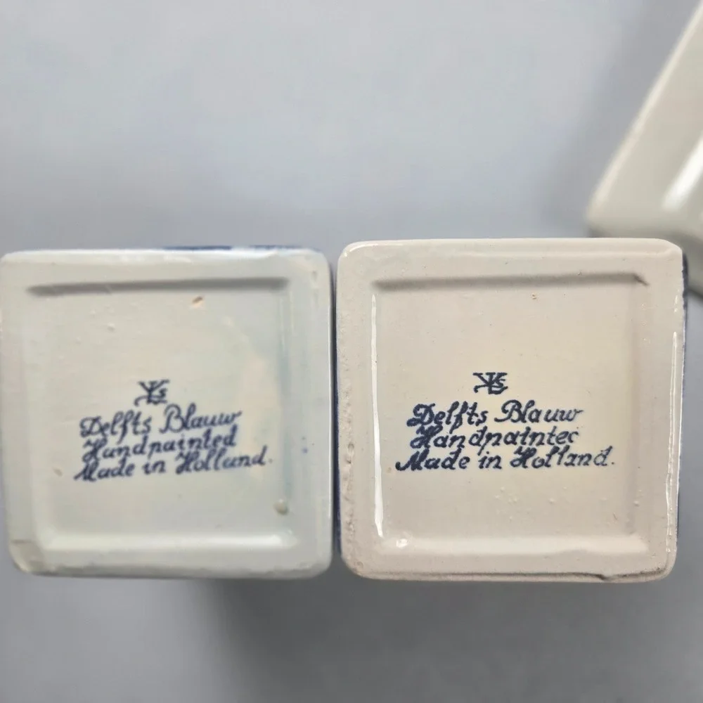 Vintage Delfts Blauw Condiment Set 2 Jars And Tray Hand Painted, Holland